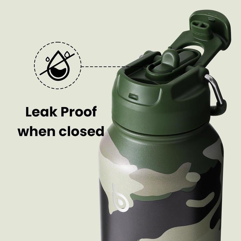 bottle bottle زجاجة زجاجة 32 أونصة زجاجة ماء رياضية معزولة من الفولاذ المقاوم للصدأ مع قشة وصندوق حبوب - تمويه الغابة - Image 4