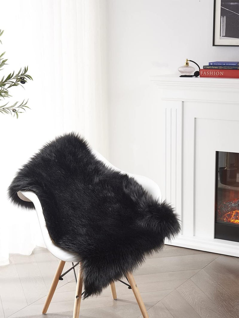 SERISSA Soft Faux Sheepskin Fur Rug Black Fluffy Area Rug Shag Rug Carpets for Bedroom Floor Living Room Decor 2 x 3 Feet - Image 3