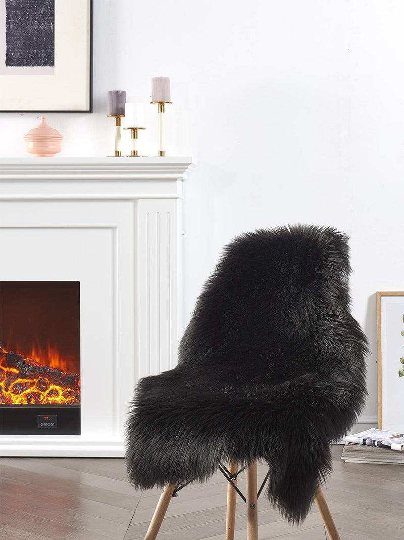 SERISSA Soft Faux Sheepskin Fur Rug Black Fluffy Area Rug Shag Rug Carpets for Bedroom Floor Living Room Decor 2 x 3 Feet - Image 2