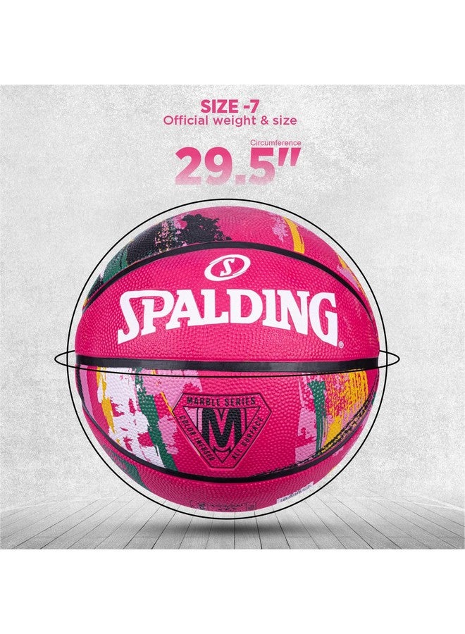 Spalding 8 Panel Marble Rubber Moulded Indoor/Outdoor Basketball with Butyl Bladder, Pink, Size: 6 (Suitable for Practice/Match/Training) + Free Air Needle - Image 2