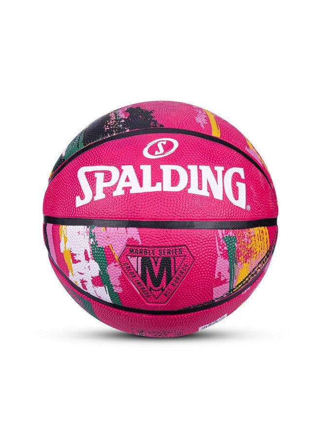 Spalding 8 Panel Marble Rubber Moulded Indoor/Outdoor Basketball with Butyl Bladder, Pink, Size: 6 (Suitable for Practice/Match/Training) + Free Air Needle - Image 1