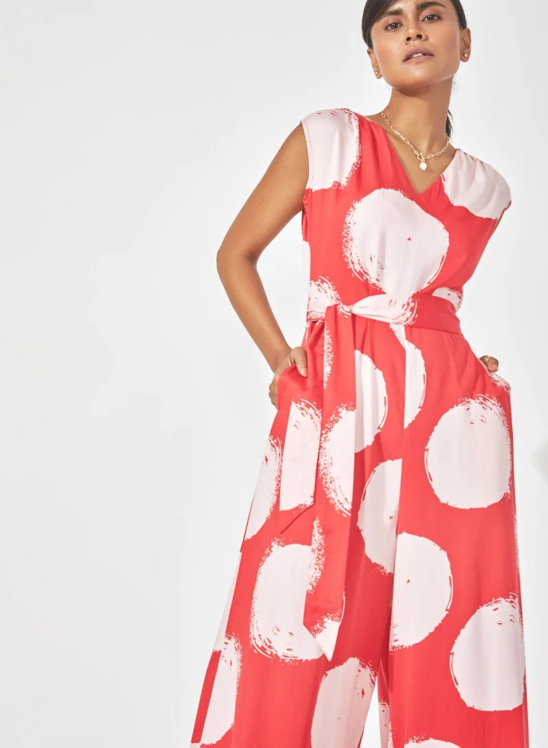 ذا ليبل لايف Printed V-Neck Wide Leg Jumpsuit