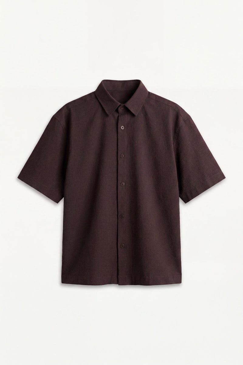 DeFacto Brown Man Boxy Fit Shirt Collar Crinkle Short Sleeve Shirt Casual - Image 5