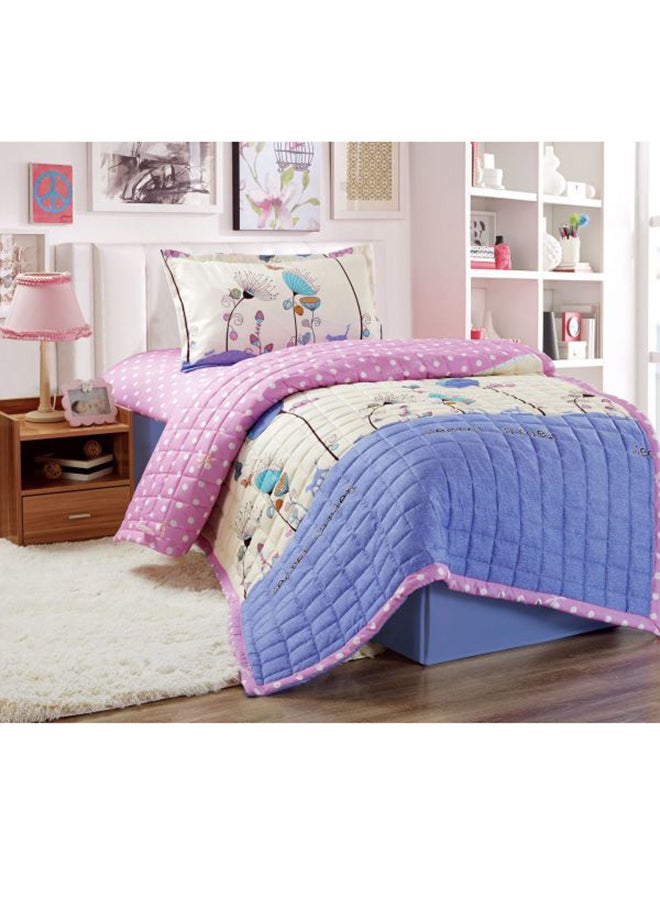 3-Piece Secret Garden Print Comforter Set microfiber Pink/Beige/Blue