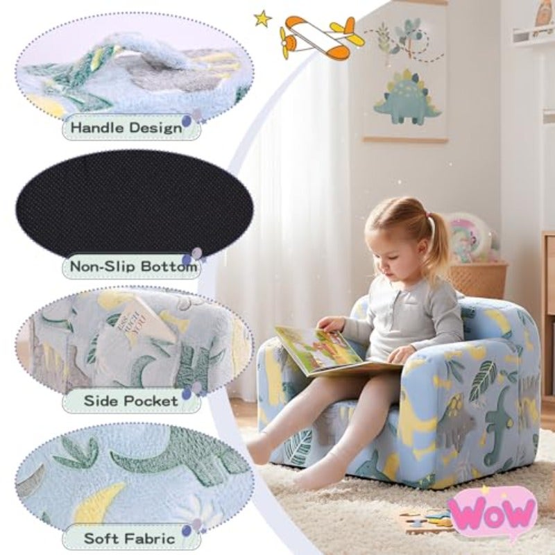 Sofa Chair Plush Couch with Removable Cover and Carry Handle Plush Foam Couch with Armrests Vacuum Packing Non-slip Base and Side Pocket for Bedrooms and Playrooms Glow Fabric - Image 3