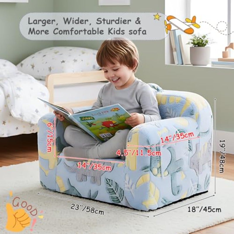 Sofa Chair Plush Couch with Removable Cover and Carry Handle Plush Foam Couch with Armrests Vacuum Packing Non-slip Base and Side Pocket for Bedrooms and Playrooms Glow Fabric - Image 2