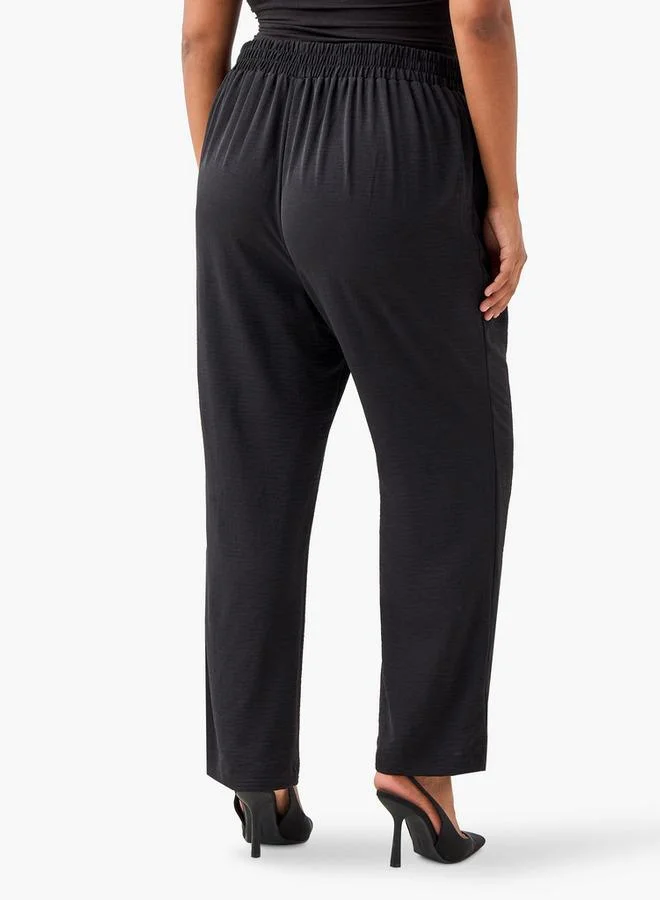 Ulla Popken Plus Size Ulla Popken Wide Leg Trousers with Tie-Up Waist