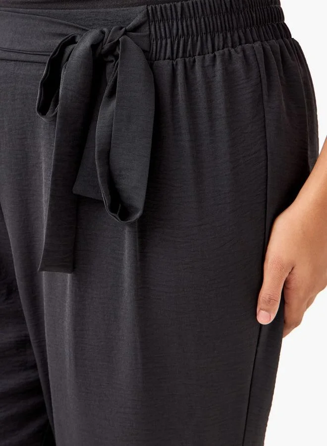 Ulla Popken Plus Size Ulla Popken Wide Leg Trousers with Tie-Up Waist