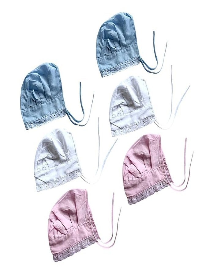 Picksparrow Pure Cotton Newborn Baby Caps/Bonnets (Set of 6 caps) (in, Age, 0 Months, 3 Months, Multicolor)