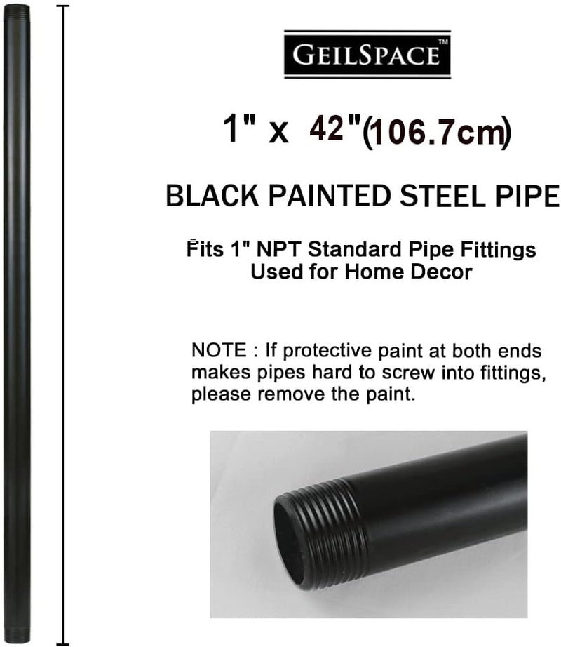 GeilSpace 1" x 42" Pre-Cut Black Metal Pipe, Industrial Steel Fits Standard One Inch Black Threaded Pipes and Fittings - Vintage DIY Industrial Shelving (1" × 42") - Image 1