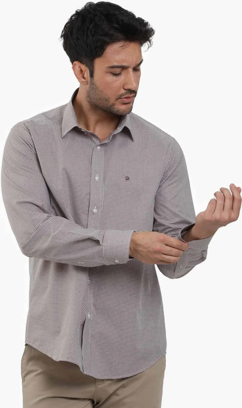 Dufy Brown Men's Regular Fit Pitikare Patterned Button Collar Long Sleeve Shirt - 98369