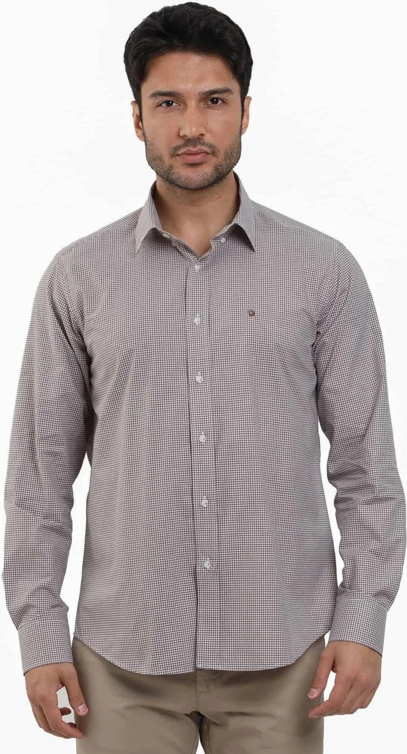 Dufy Brown Men's Regular Fit Pitikare Patterned Button Collar Long Sleeve Shirt - 98369
