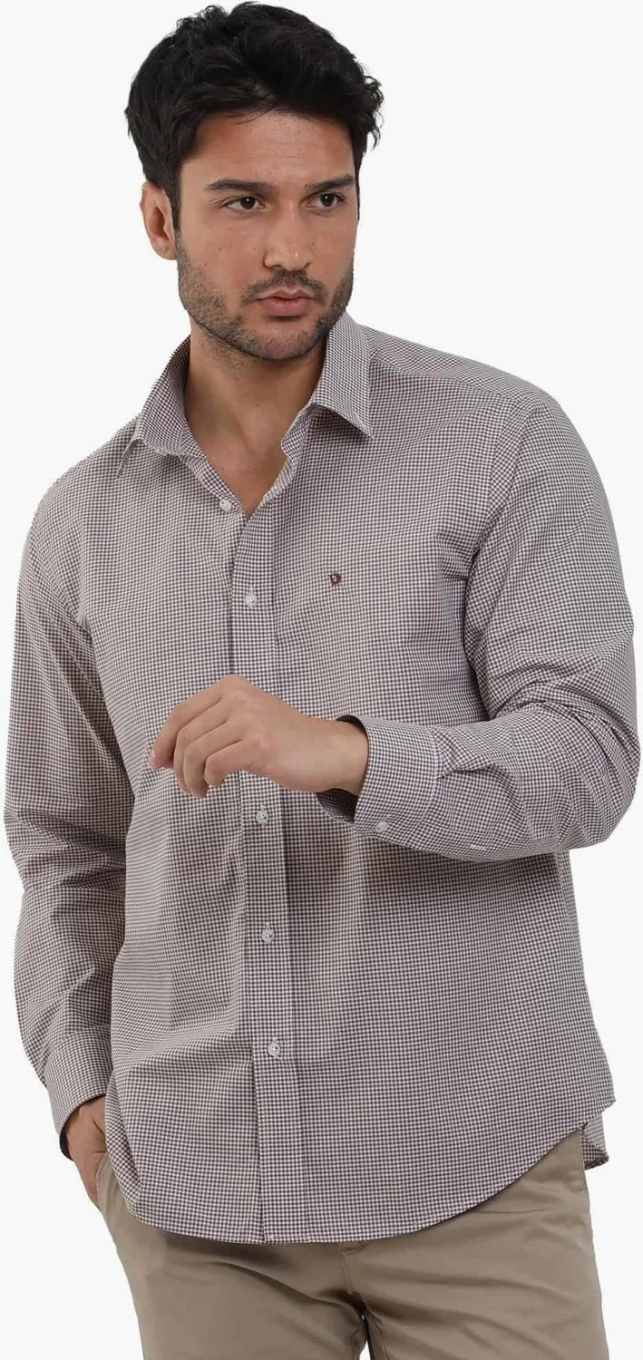 Dufy Brown Men's Regular Fit Pitikare Patterned Button Collar Long Sleeve Shirt - 98369