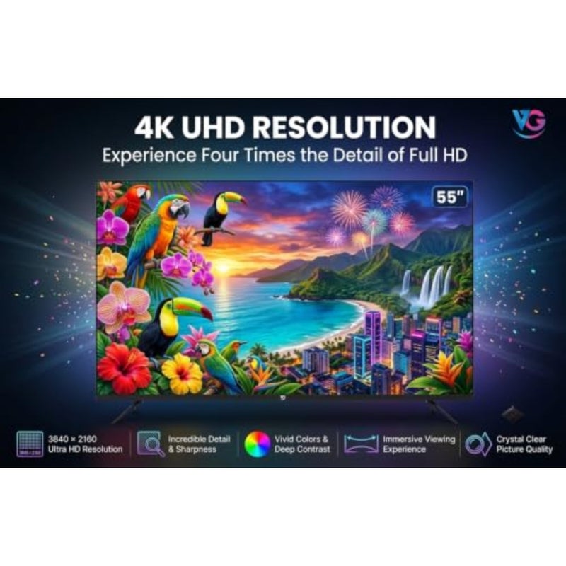 55 Inch 4K UHD Android 15 Smart TV, Edgeless Design, A+ Grade Panel, Bluetooth, DVB-T2/S2 Digital Tuner, Ultra HD LED, with Free Wall Mount - Image 4