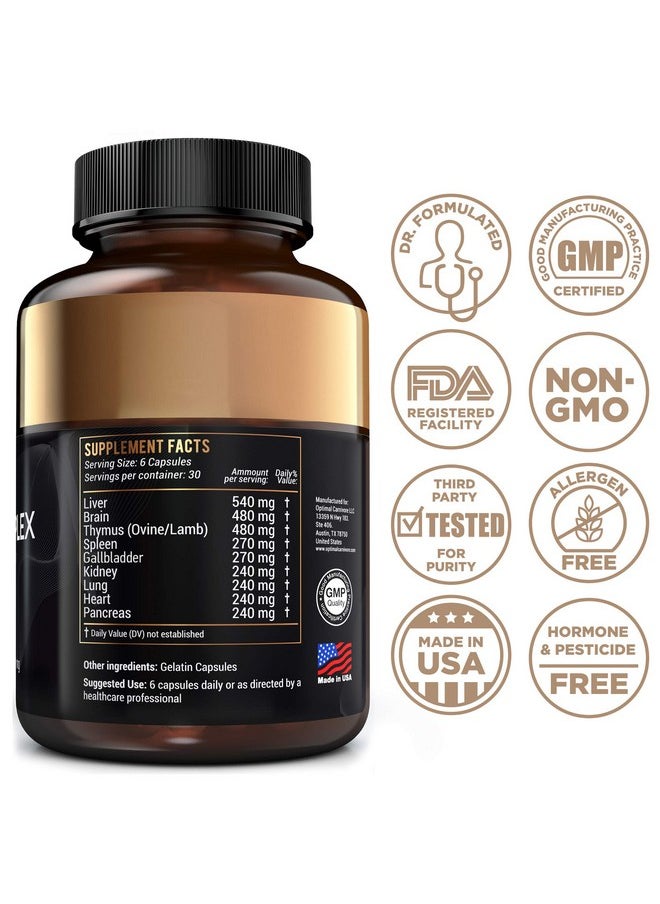 Optimal Carnivore - Grassfed Beef Organs Supplement Grass Fed Organ Complex Liver Brain Heart Thymus Kidney Spleen Gallbladder Pancreas Lung Organ Pills Ancestral Formula (180 Capsules) - Image 1