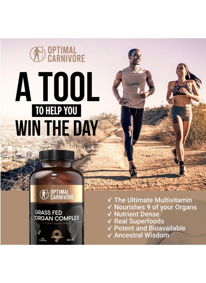 Optimal Carnivore - Grassfed Beef Organs Supplement Grass Fed Organ Complex Liver Brain Heart Thymus Kidney Spleen Gallbladder Pancreas Lung Organ Pills Ancestral Formula (180 Capsules) - Image 1