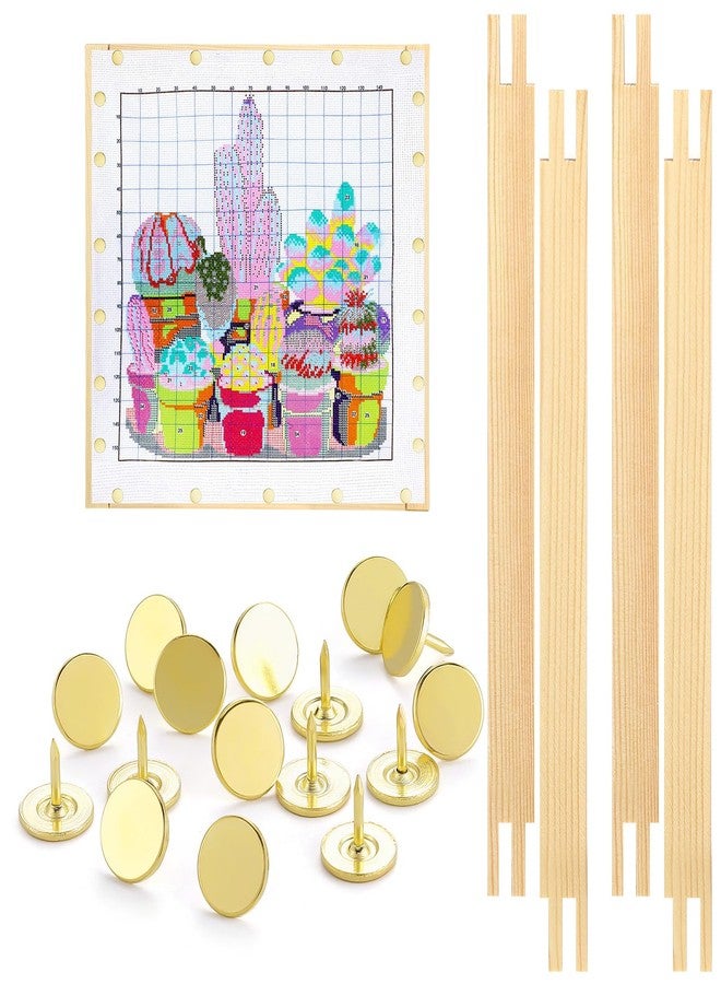 Glooglitter 2 Sets Stretcher Bars for Needlework with Thumb Tacks Regular Needlepoint Stretcher Bars Wooden Canvas for Embroidery Stitch Frame Set Bundle with Crafts(10 Inch,Wood) - Image 1