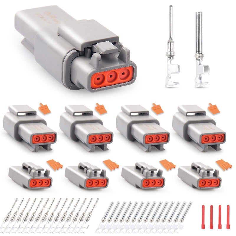 JRready ST63293 Deutsch DTM Gray 3 Pin Connector4 Set Waterproof Electrical Wire Connectors with Size 20 Stamped Contact 1622 AWG for Truck Motorcycle OffRoad Vehicles Marine