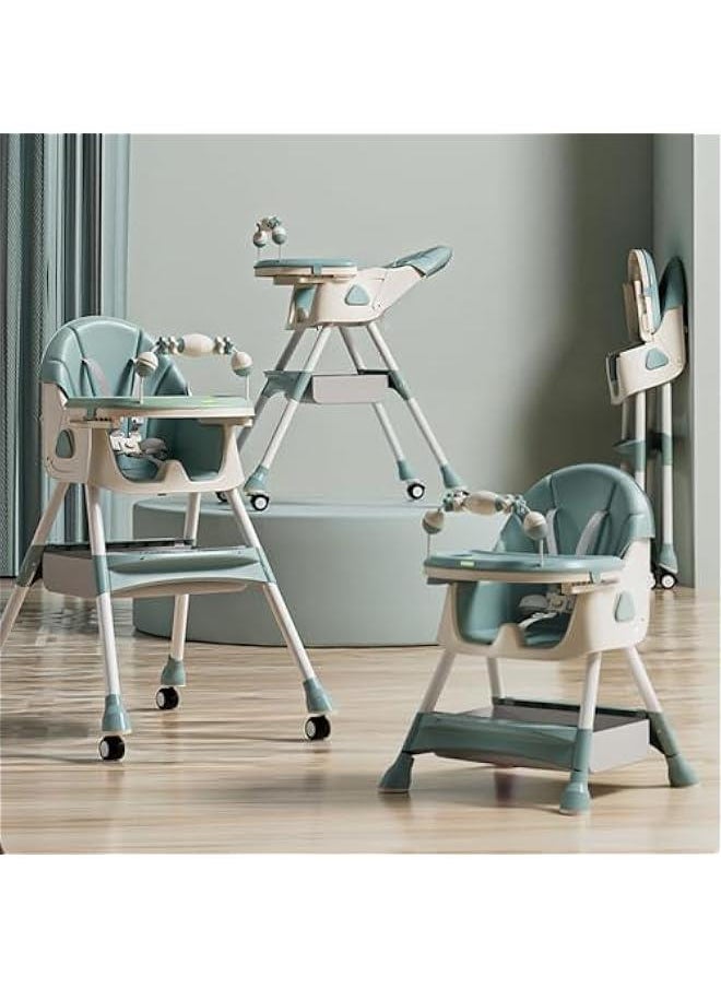 Beauenty Baby High Chair With Adjustable Height And Footrest, Tray, Wheels, Safety Belt And Cushion, 6 Months To 4 Years (Green)  - Image 1