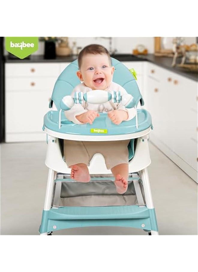 Beauenty Baby High Chair With Adjustable Height And Footrest, Tray, Wheels, Safety Belt And Cushion, 6 Months To 4 Years (Green)  - Image 2