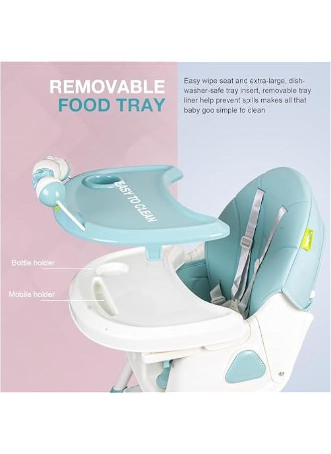 Beauenty Baby High Chair With Adjustable Height And Footrest, Tray, Wheels, Safety Belt And Cushion, 6 Months To 4 Years (Green)  - Image 3