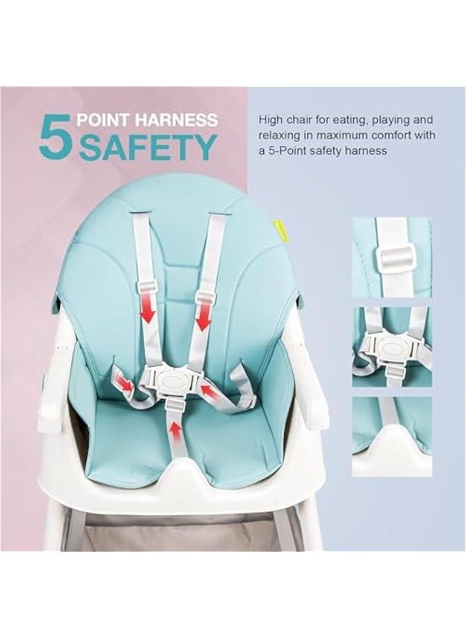 Beauenty Baby High Chair With Adjustable Height And Footrest, Tray, Wheels, Safety Belt And Cushion, 6 Months To 4 Years (Green)  - Image 4