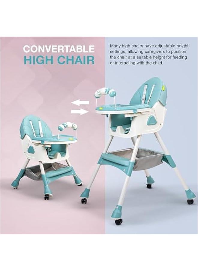 Beauenty Baby High Chair With Adjustable Height And Footrest, Tray, Wheels, Safety Belt And Cushion, 6 Months To 4 Years (Green)  - Image 5