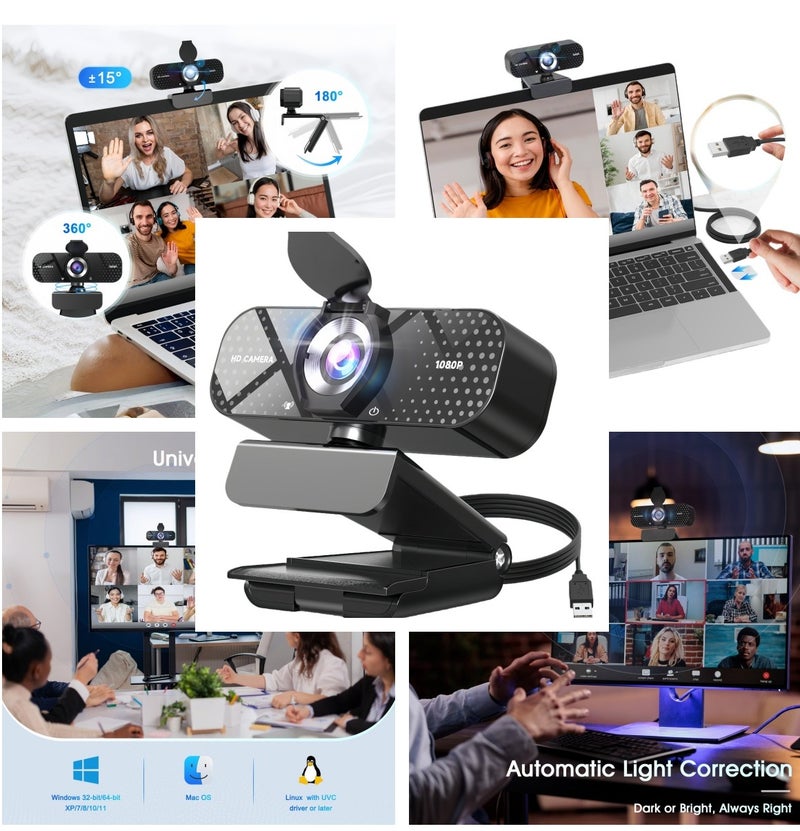 BESTPEAK USB Computer Webcam Built-in Microphone  Web Cameras for Computers  HD Digital Live Desktop Laptop Online Class Video Conferencing Camera zoom meeting conference  30 FPS Full HD Web Camera  360°Rotation Angle 110°View USB Camera for Calls/Conference/Laptop/Computer（1080P) - Image 1