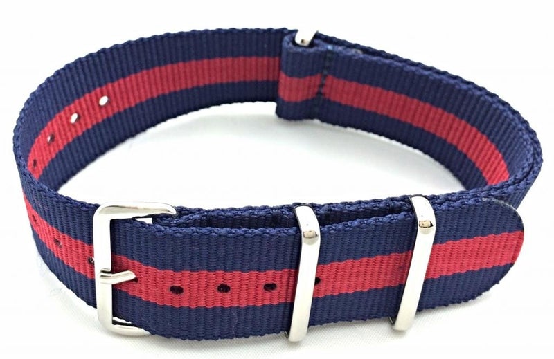 NewLife 22mm Red/Navy Blue, Nylon Fabric Watchband | Vintage, Heavy Duty, Military Style Replacement Wrist Watchstrap That Brings to Any Watch for Men and Women - Navy Blue/Red - Image 2