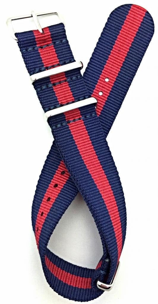 NewLife 22mm Red/Navy Blue, Nylon Fabric Watchband | Vintage, Heavy Duty, Military Style Replacement Wrist Watchstrap That Brings to Any Watch for Men and Women - Navy Blue/Red - Image 1