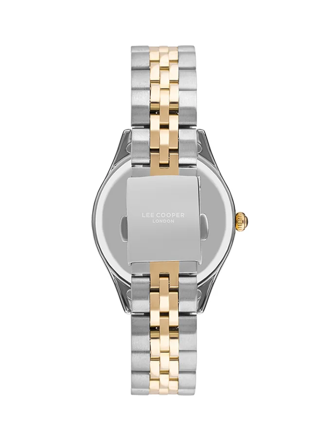 لي كوبر Lee Cooper Women's Quartz Movement Watch, Multi Function Display and Metal Strap - LC07333.230, Silver/Gold