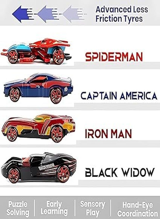 HELLYZ Mini Metal Die-Cast Car Set of 4 - Free Wheel High-Speed Cars for Kids | Durable, Unbreakable Toy Vehicles for Fun & Exciting Playtime Adventures - Multicolor - Image 3