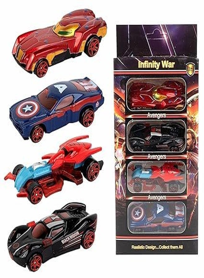 HELLYZ Mini Metal Die-Cast Car Set of 4 - Free Wheel High-Speed Cars for Kids | Durable, Unbreakable Toy Vehicles for Fun & Exciting Playtime Adventures - Multicolor - Image 1