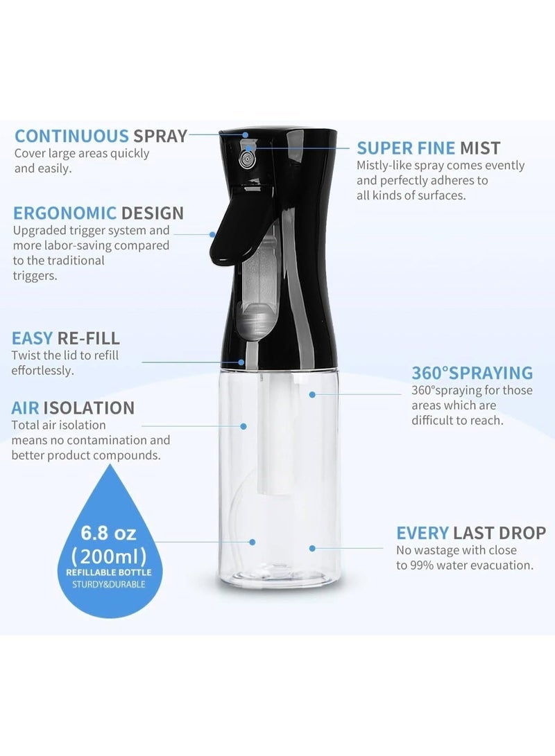 Home Spray Bottle for Hair (200ml) - Black Continuous Empty Ultra Fine Plastic Water Mist Sprayer – For Hairstyling,Curly Hair,Cleaning, Salons, Plants, Essential Oil Scents - Image 3