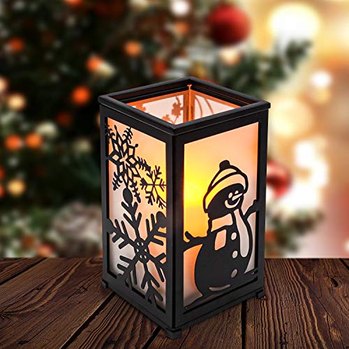 GiveU Decorative Led Candle Lantern with Timer Rustic Candle Lantern with Twelve Magnetic Seasonal Themed Panels ,5 x 5 x 8.5" Black - Image 3