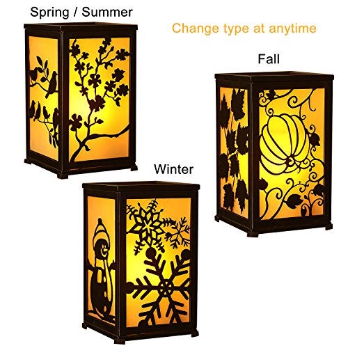 GiveU Decorative Led Candle Lantern with Timer Rustic Candle Lantern with Twelve Magnetic Seasonal Themed Panels ,5 x 5 x 8.5" Black - Image 4