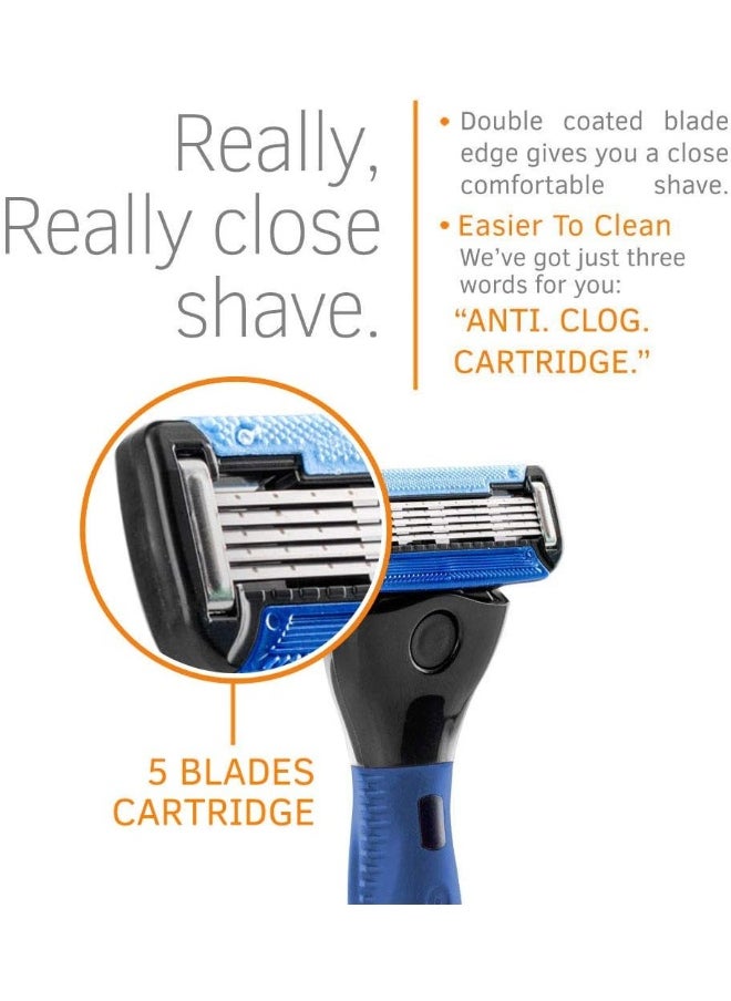 Ustraa - Gear 5 Shaving Razor With Handle And Blade, Blue - Image 1