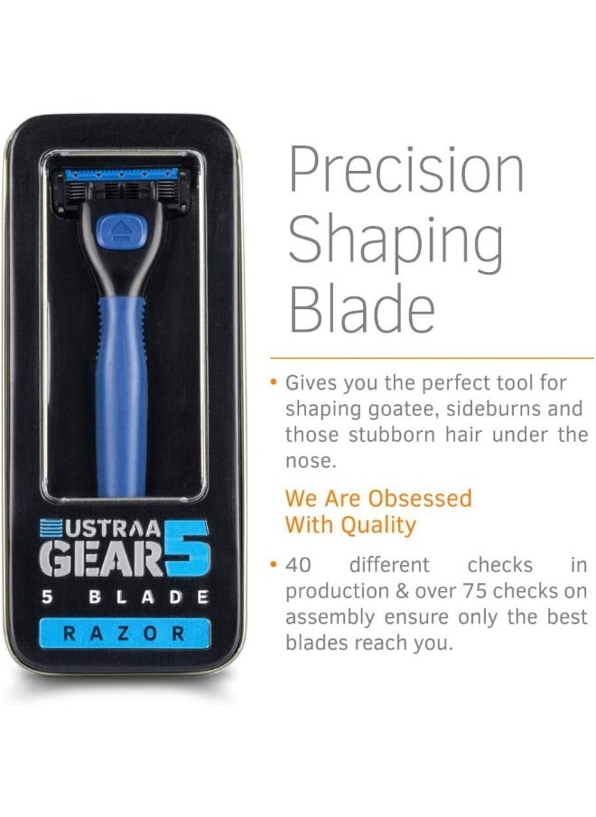 Ustraa - Gear 5 Shaving Razor With Handle And Blade, Blue - Image 1
