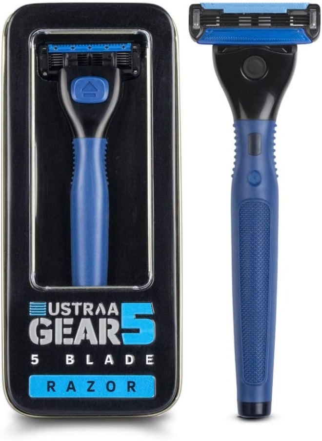 Ustraa - Gear 5 Shaving Razor With Handle And Blade, Blue - Image 1