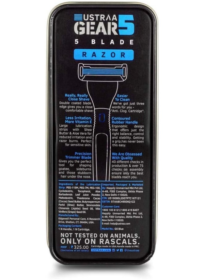 Ustraa - Gear 5 Shaving Razor With Handle And Blade, Blue - Image 1