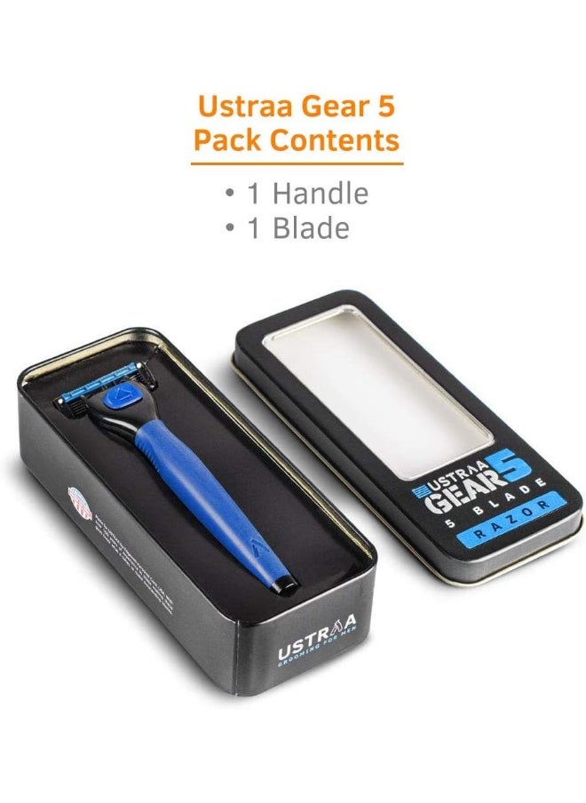 Ustraa - Gear 5 Shaving Razor With Handle And Blade, Blue - Image 1