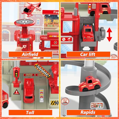 deAO Fire Station Toy with Fire Truck Set Firefighting Playset Pretend Play Toy with Car Helicopter and Accessories Birthday Gifts for Toddlers 3 - Image 5