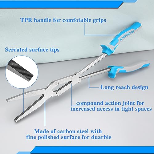 SPEEDWOX 13-Inch Double-Joint Pliers - Serrated Jaw Dual Pivot Long Reach Compound Action Flat Nose Duckbill Pliers - Image 2