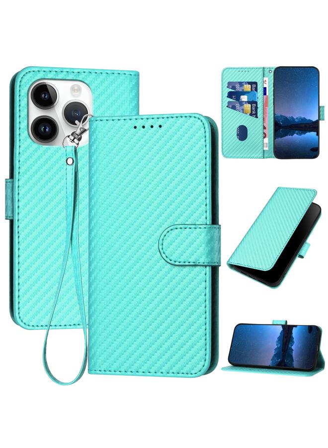 S-TOP Case For iPhone 15 Pro YX0070 Carbon Fiber Buckle Leather Phone Case with Lanyard - Image 1