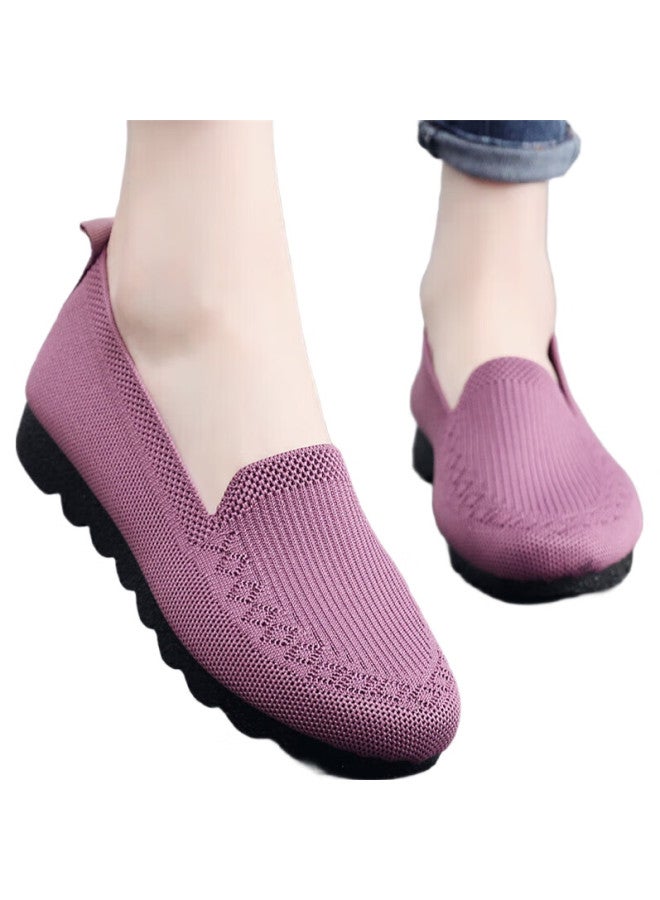 Weizhi Old Beijing Cloth Shoes For Women, Fly-Knit Loafers, Polyurethane Sole Flats, Mom Shoes, Wz1029, Purple, Size 38 - Image 2