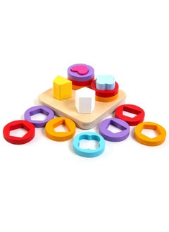 Generic TOYARTSY Wooden Sorting and Stacking Toys for Kids Geometri Shape Color Blocks Puzzle Early Learning Board Game Gifts for Kids  - Image 3