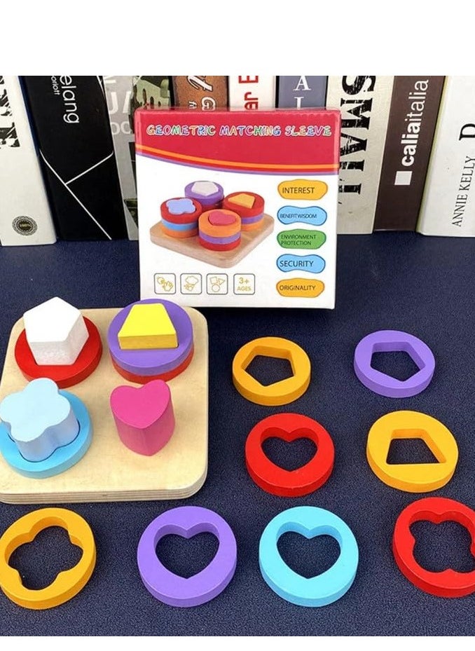 TOYARTSY Wooden Sorting and Stacking Toys for Kids Geometri Shape Color Blocks Puzzle Early Learning Board Game Gifts for Kids  - Image 5