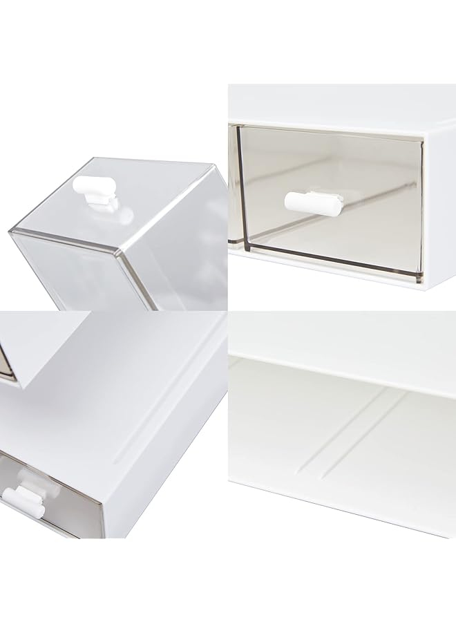 إيروريكس منظم مكتب مع 4 أدراج صندوق تخزين مكتبي بلاستيكي شفاف لتنظيم سطح المكتب للوازم المكتبية أقلام جل أقلام رصاص علامات شريط ممحاة مشابك ورق شواحن أبيض 4 أدراج - Image 4