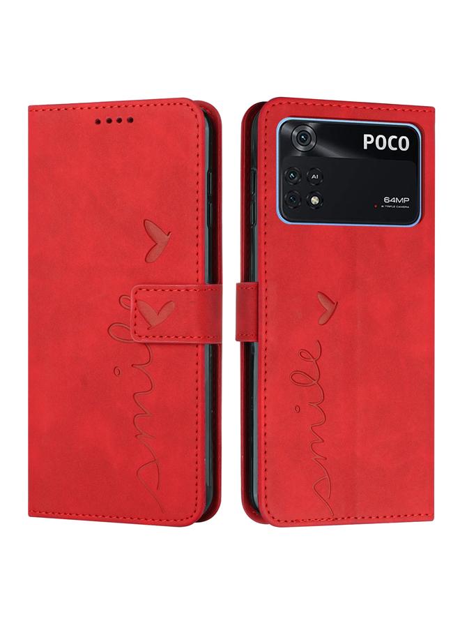 The Bros Case For Xiaomi Poco M4 Pro Skin Feel Heart Pattern Leather Phone Case