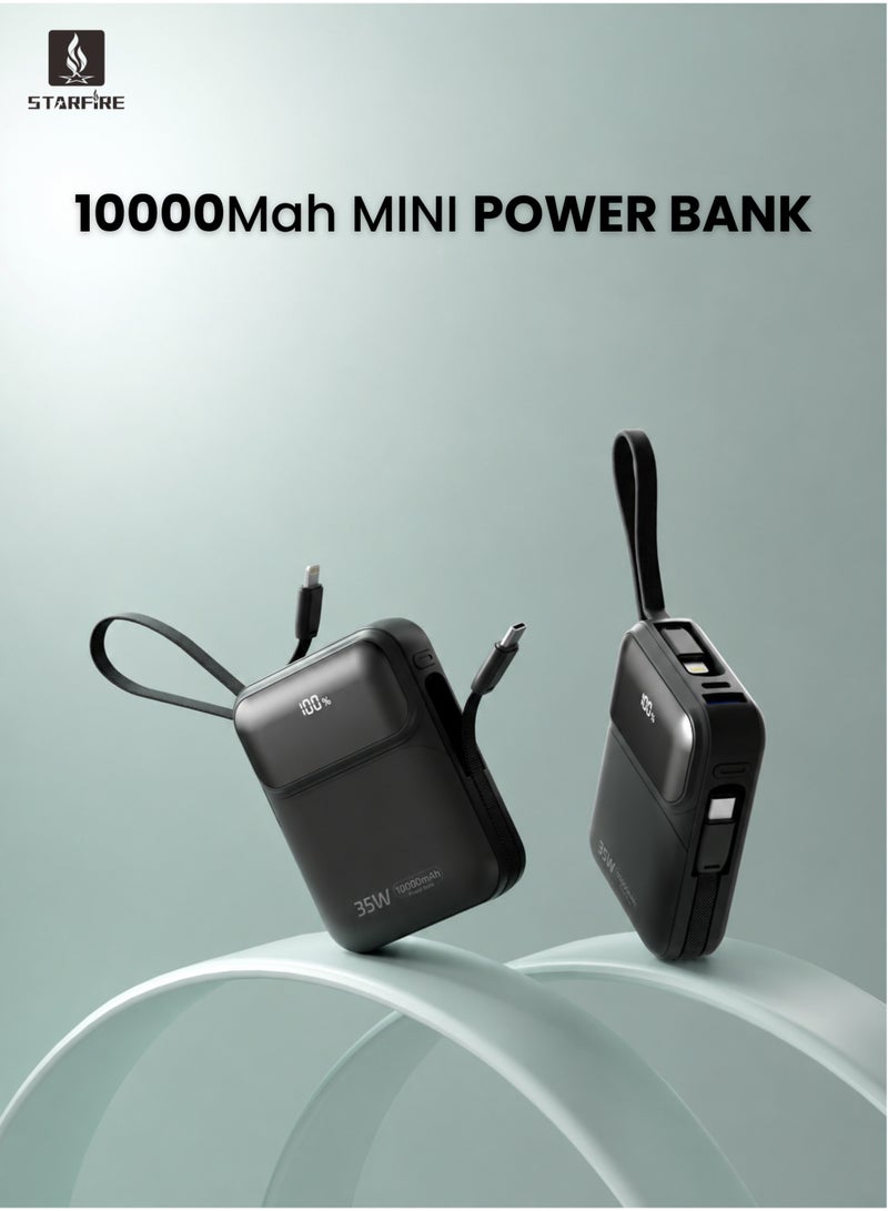 Starfire 10000mAh Power Bank, 35W Super Fast Charging, Built-In Lightning & Type-C Cables, LED Digital Display, Compact Mini Portable Charger for iPhone, Samsung & Android - Image 1